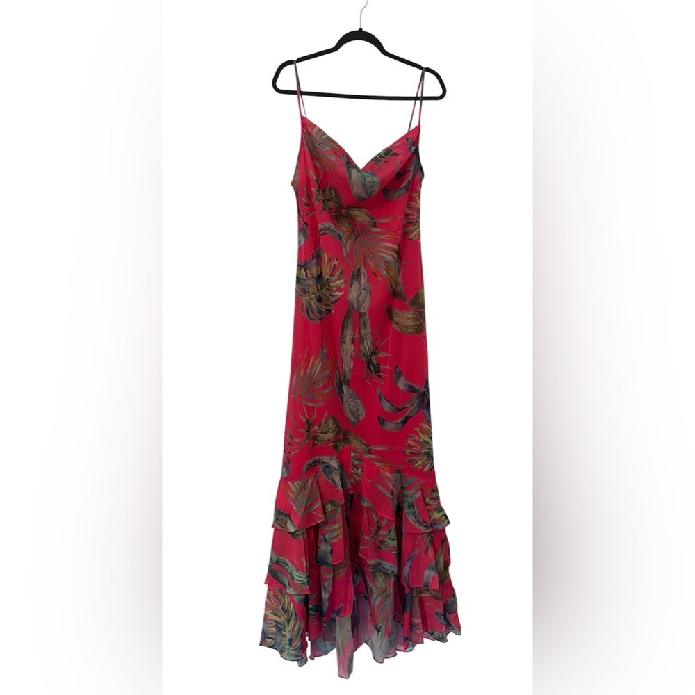 New Luxxel Tropical Pink Cowl Neck Sundress With Ruffles Resortwear Summer